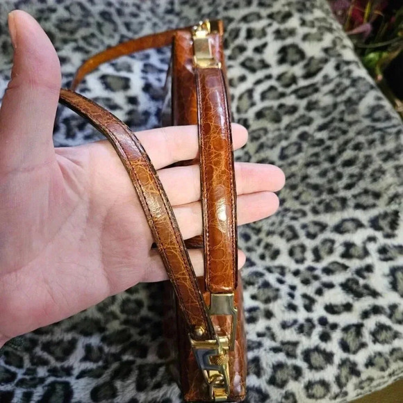 Vintage Rare Venezuelan Leather Animal Pattern Gold  Hardware Shoulder Bag - Picture 15 of 16